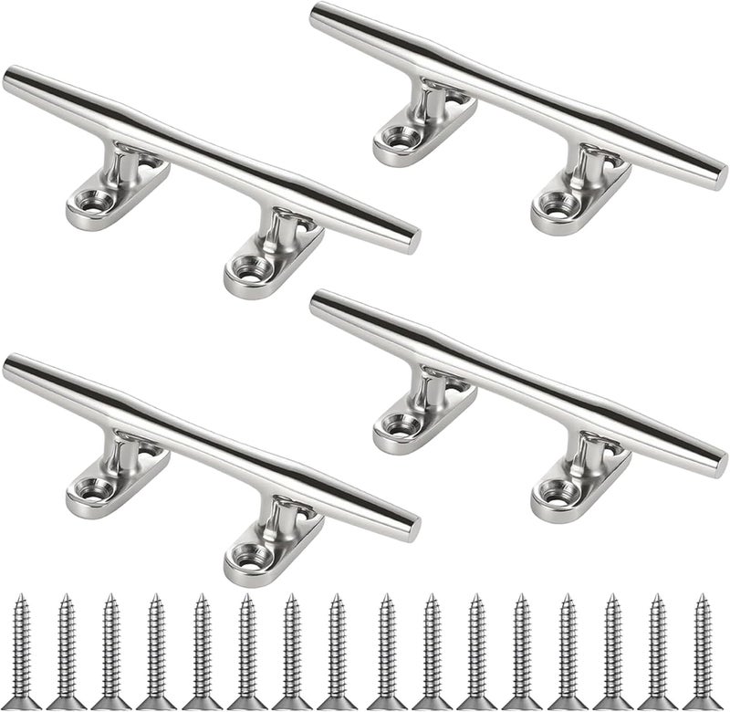 MEMUME Store Stainless Steel Boat Dock Cleats 4"/5"/6"/8"/10" Open Base, Marine Grade 316 SS, Rope Cleat, Tie Down, Mooring Accessories with Screws for Boat, Pontoon, Yacht, Deck - Image 1